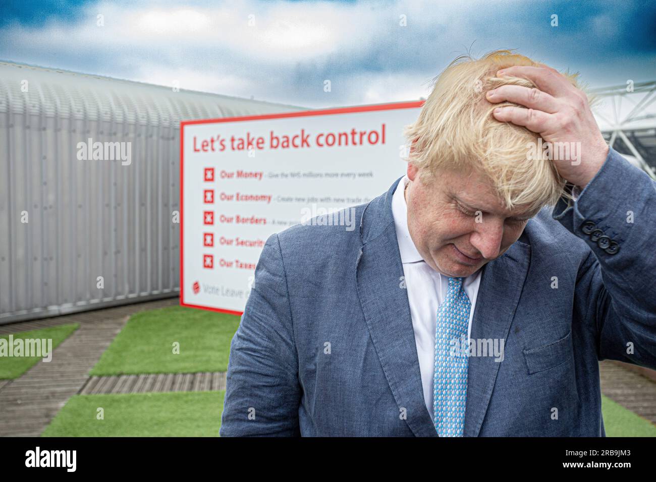 Boris Johnson fait campagne pour quitter .pendant la campagne référendaire du Brexit avec le slogan reprendre le contrôle . Banque D'Images