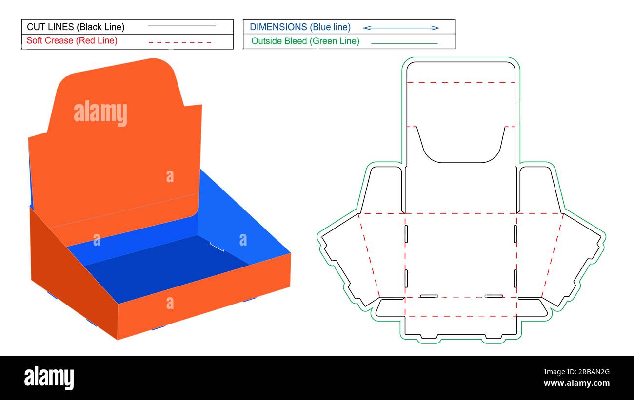 Boîte d'affichage, boîte de support vide, boîte automatique, modèle de ligne de découpe de boîte d'affichage vide et boîte de rendu 3D Illustration de Vecteur