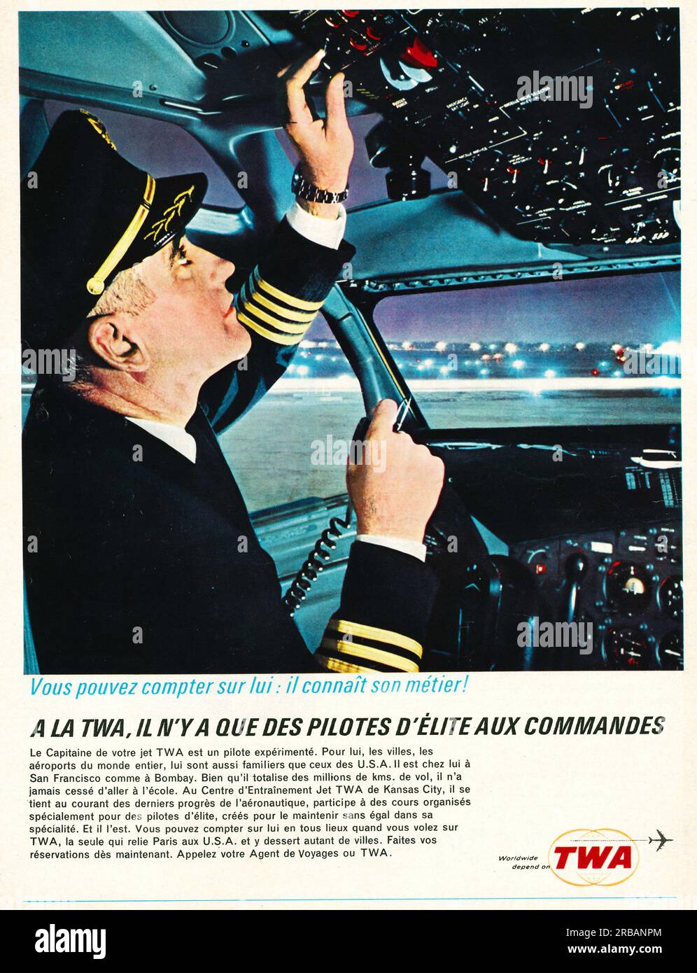 Publicité de TWA Trans World Airlines dans un magazine français 1965 Banque D'Images