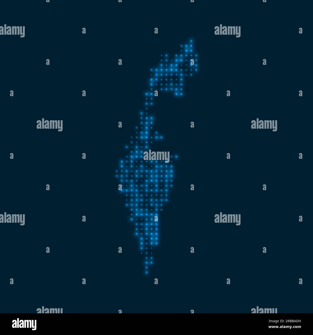 Carte lumineuse pointillée d'Israël. Forme du pays avec des ampoules bleues brillantes. Illustration vectorielle. Illustration de Vecteur