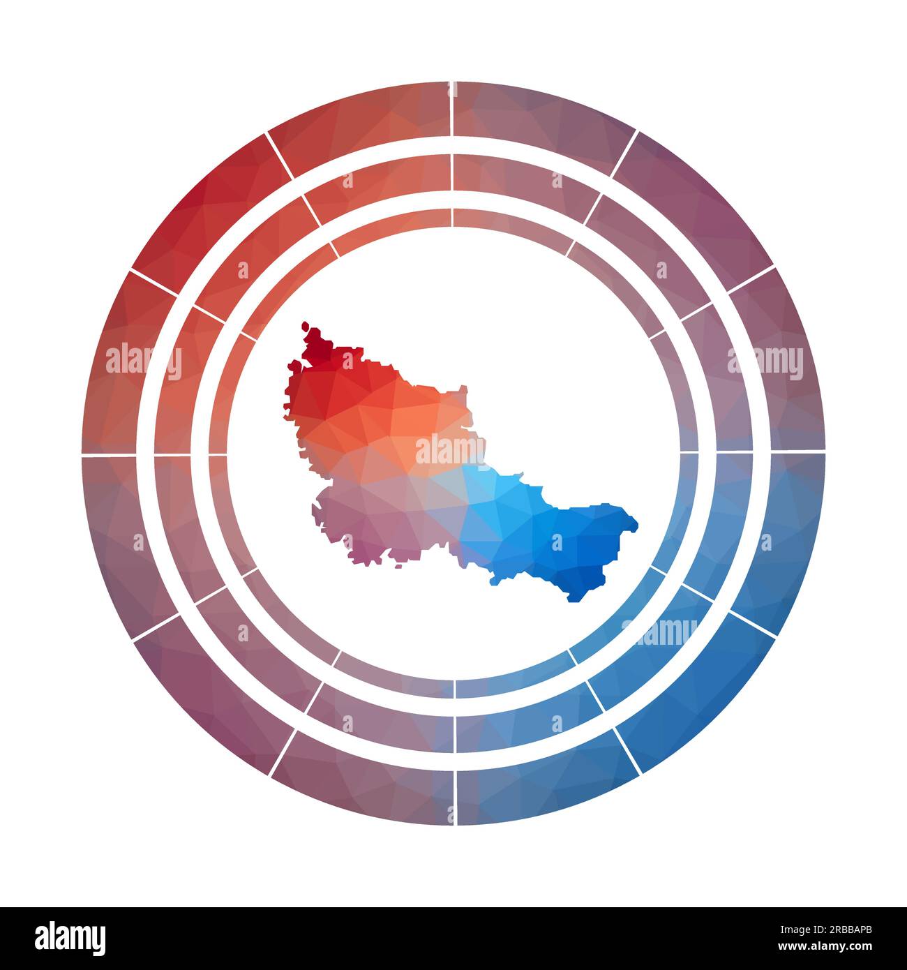 Badge Belle Ile. Logo dégradé lumineux d'îlot dans le style bas poly. Panneau rond Belle Ile multicolore avec carte dans un style géométrique pour votre infographie Illustration de Vecteur