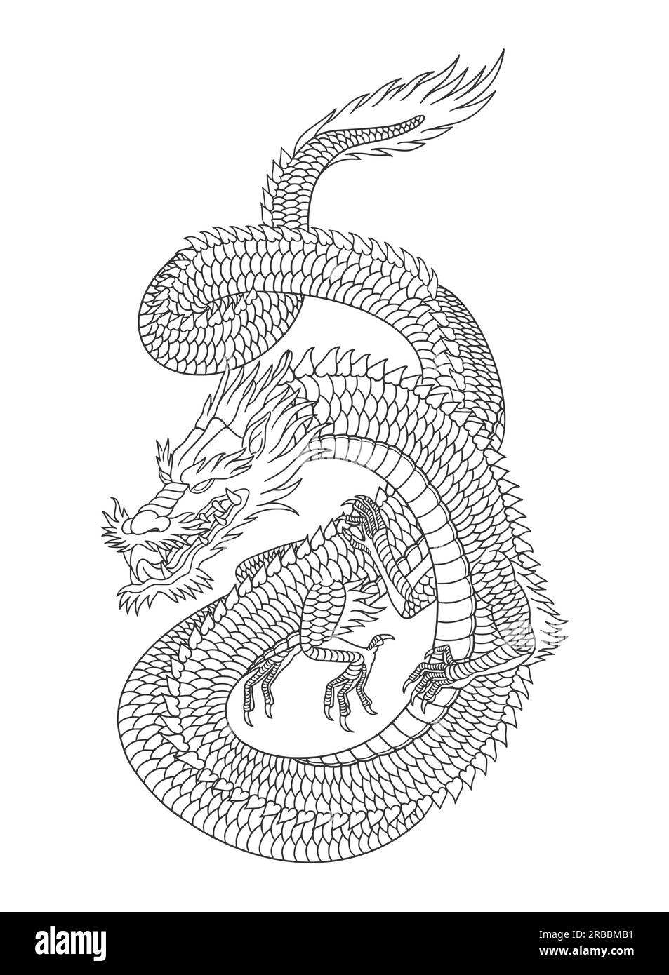 Art de ligne de dragon japonais isolé sur fond blanc. illustration vectorielle Illustration de Vecteur