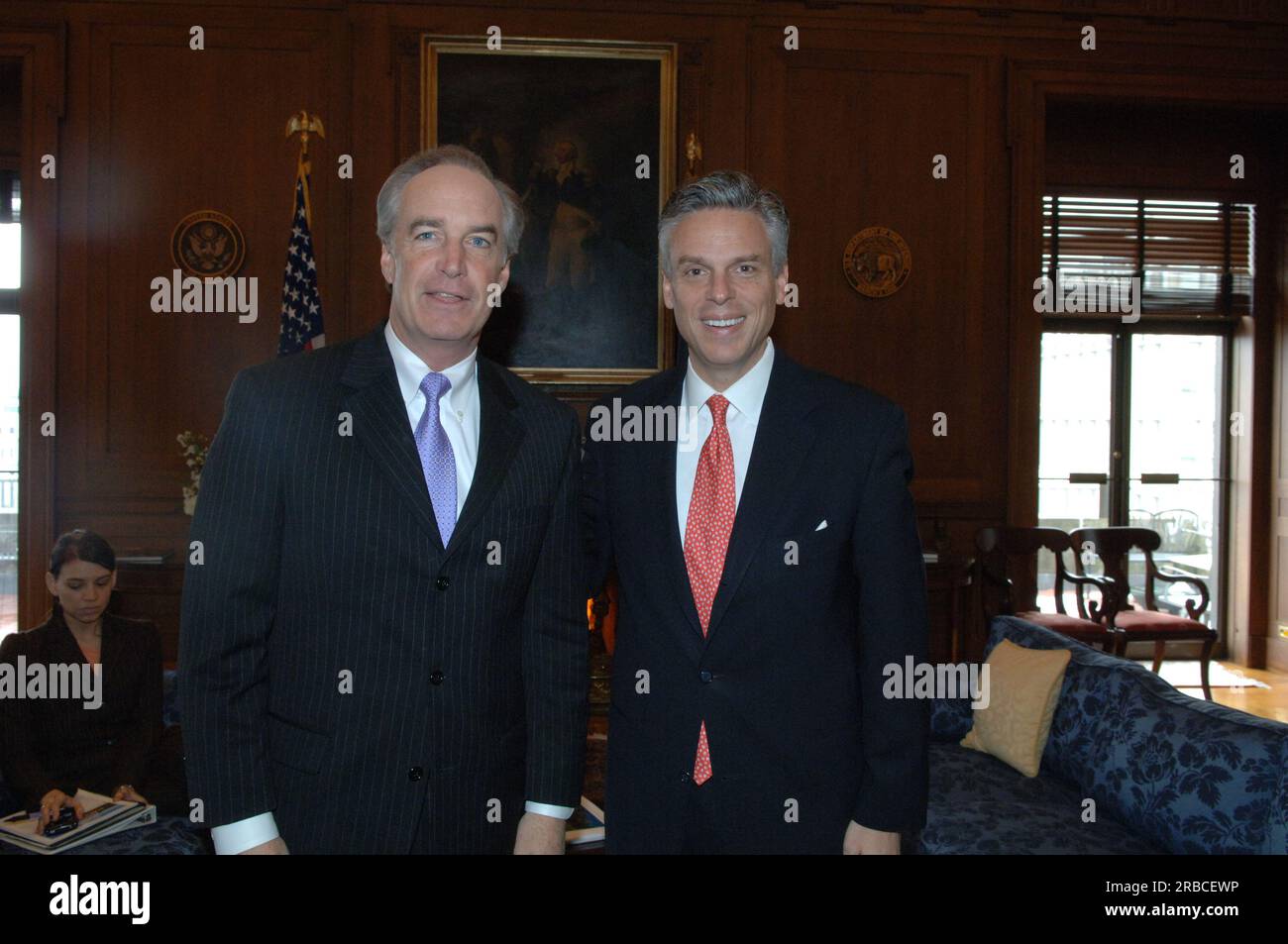 Le secrétaire Dirk Kempthorne et les assistants se réunissent au main Interior avec le gouverneur de l'Utah Jon Huntsman Jr. Et ses associés Banque D'Images