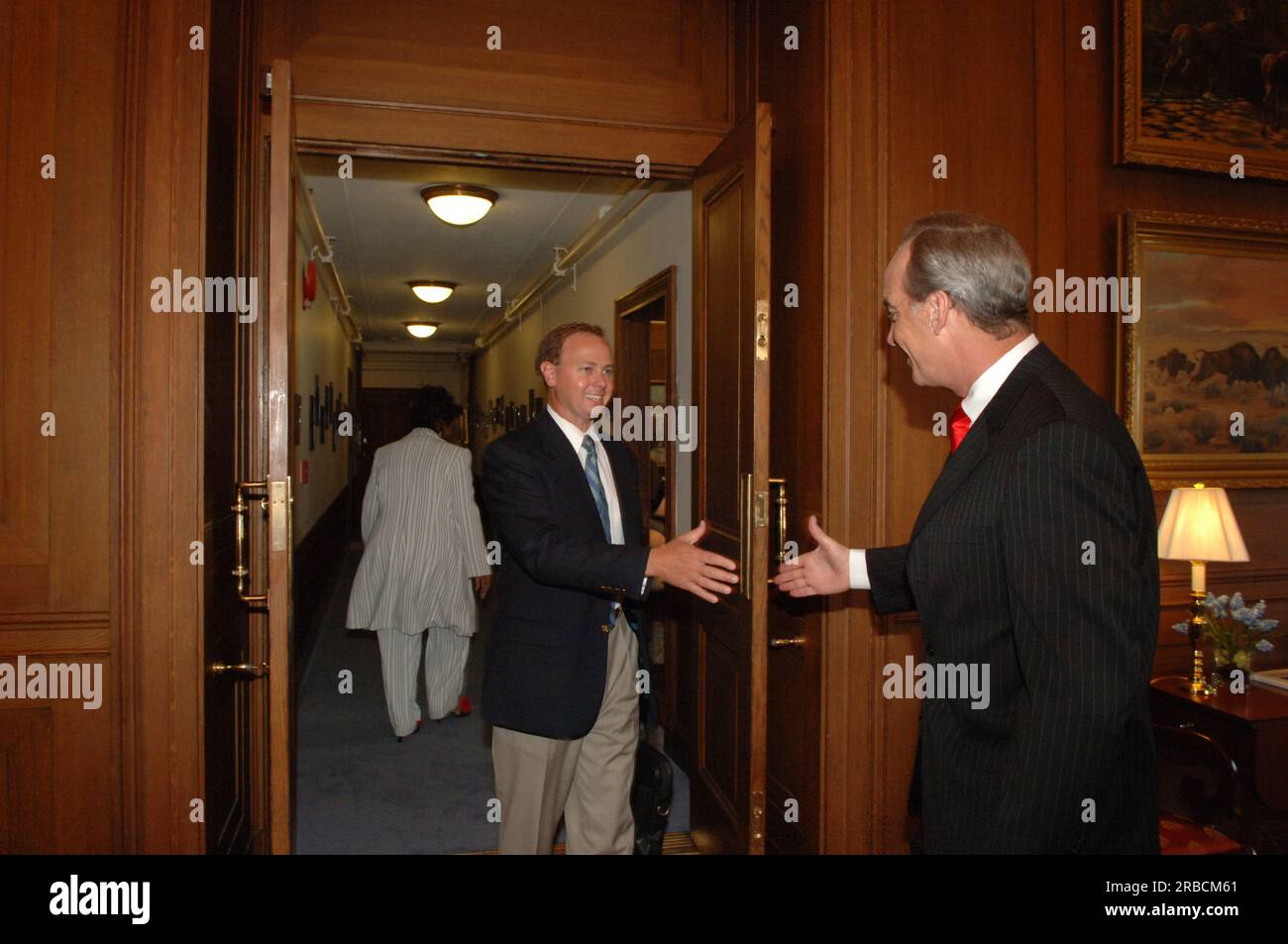 Le secrétaire Dirk Kempthorne rencontre au main Interior avec Jim Schmit, président de Qwest Communications International, Idaho Banque D'Images
