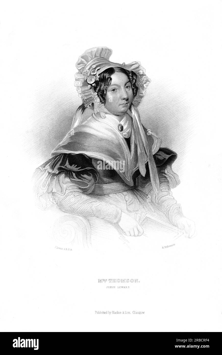 J Irvine - H Robinson - Jessie Lewars (Mme James Thomson) - amie de la famille Robert Burns. Né à Dumfries. Publié par Blackie & son, 1840 Banque D'Images