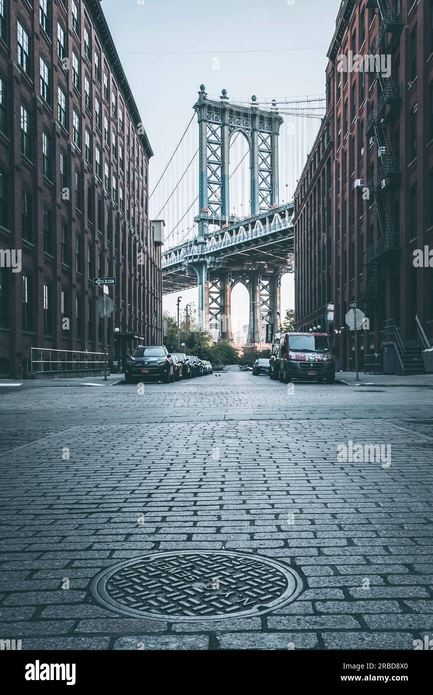 Manhattan Bridge, vue de Washington St, Brooklyn Banque D'Images