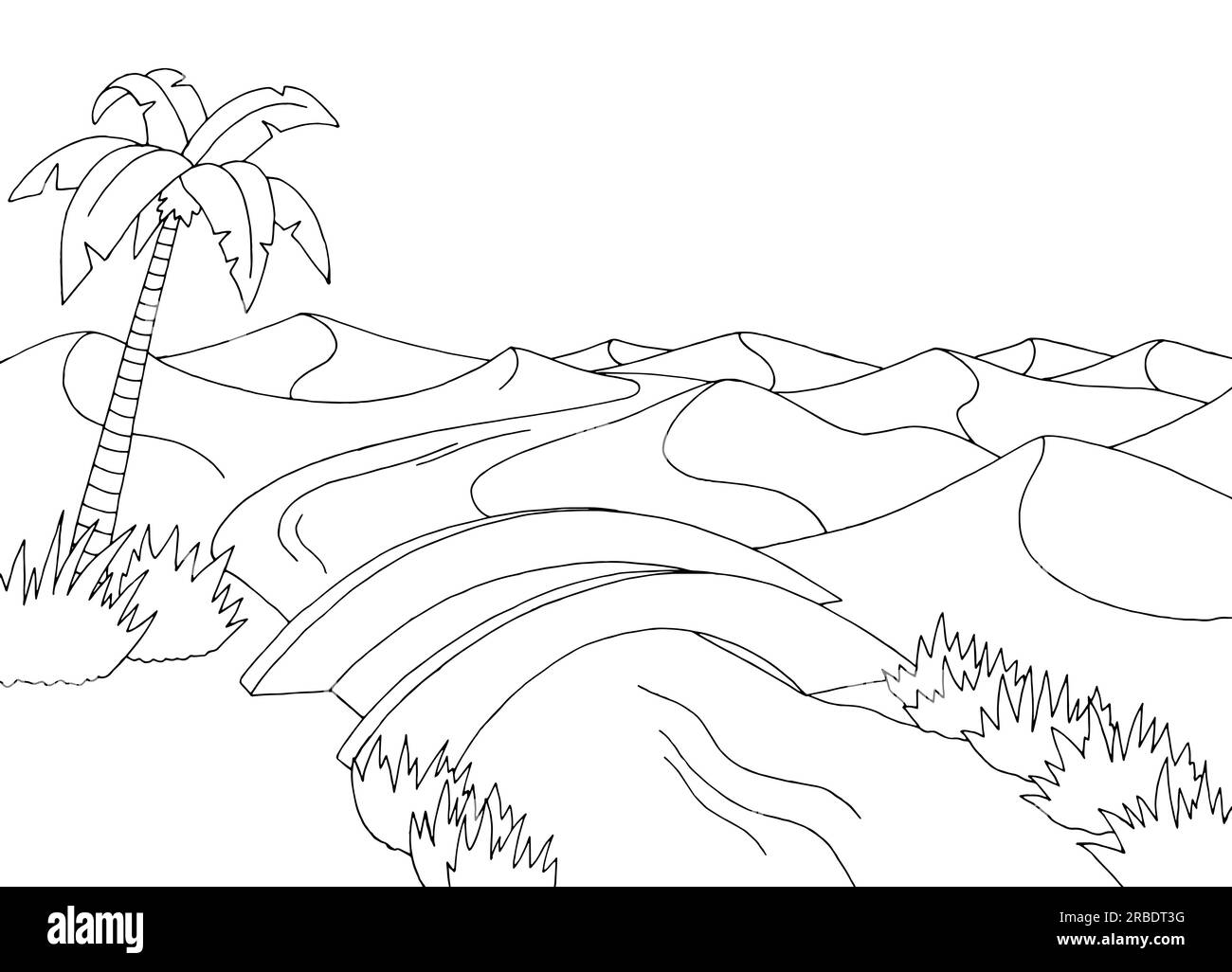 Pont dans la rivière désertique graphique paysage noir blanc vecteur d'illustration Illustration de Vecteur