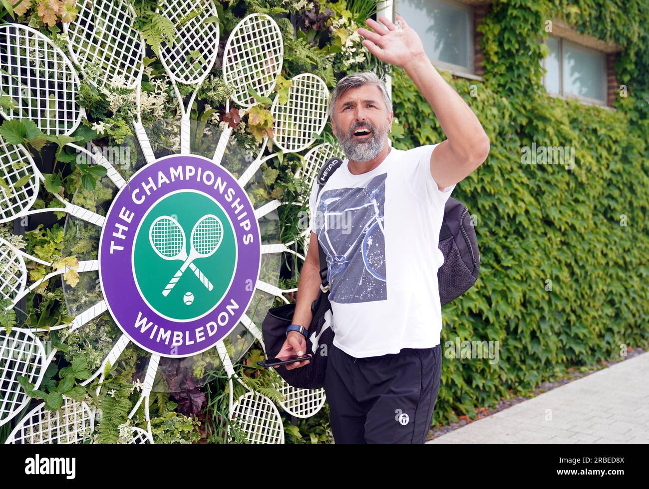 Goran Ivanisevic, entraîneur de Novak Djokovic au septième jour des Championnats de Wimbledon 2023 au All England Lawn tennis and Croquet Club à Wimbledon. Date de la photo : dimanche 9 juillet 2023. Banque D'Images