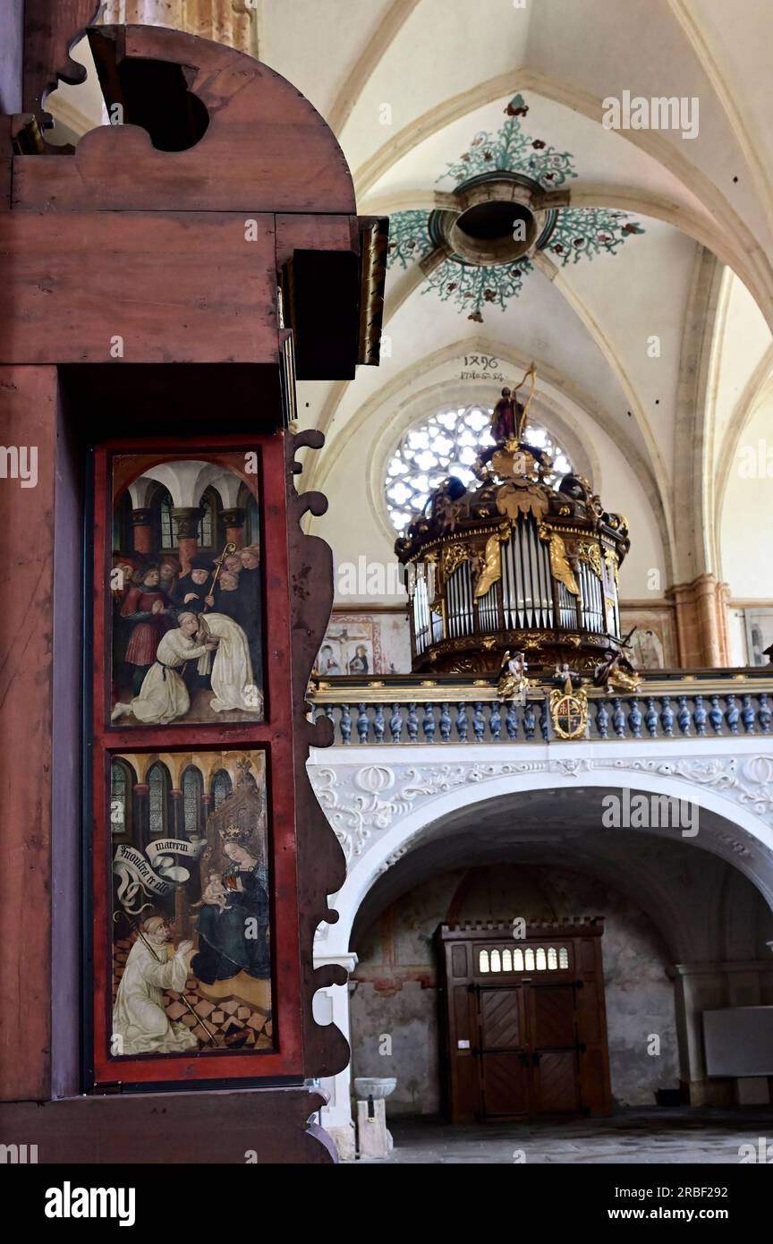 Neuberg, Styrie, Autriche. 30 juin 2023. Église paroissiale de Neuberg an der Mürz. Peintures religieuses sur bois Banque D'Images