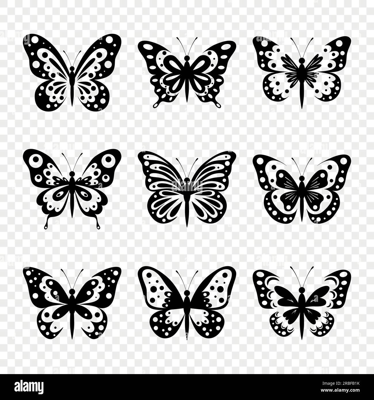Icône papillon vectoriel plat isolée. Collection de papillons découpés ...