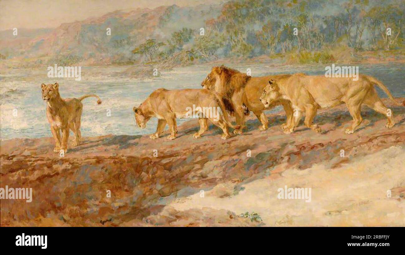 Sur la rive d'un fleuve Africain 1918 par Briton Rivière Banque D'Images