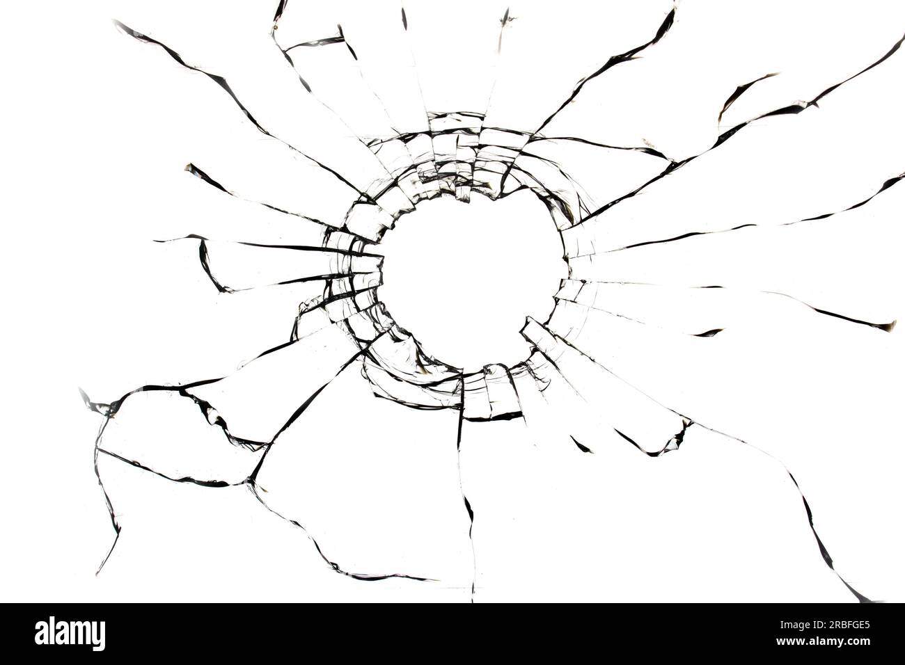 Texture de fissures de verre cassé sur fond blanc. Effet de fenêtre brisé pour la conception Banque D'Images