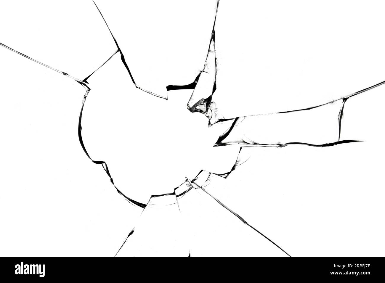 Fissures de verre brisé, texture isolée sur fond blanc. Concept de fenêtre brisée pour la conception Banque D'Images