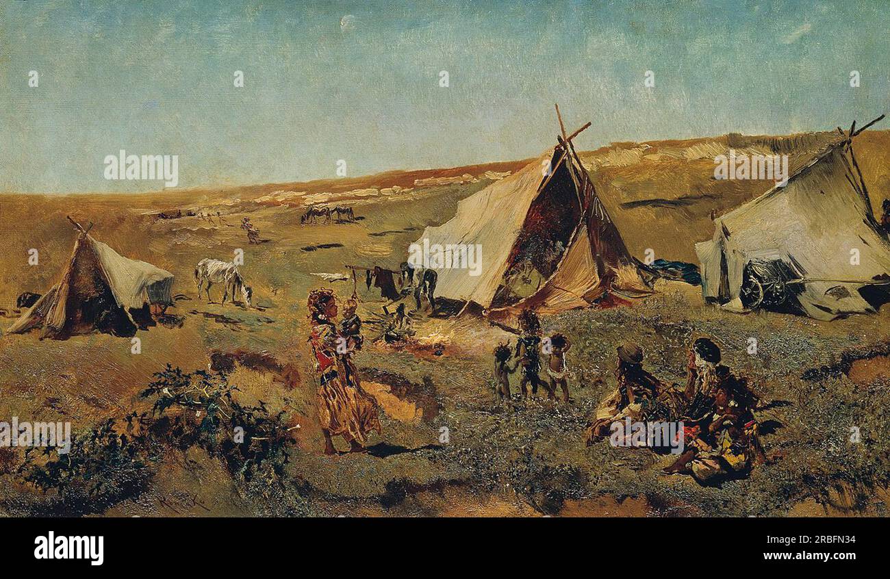 Camp gitan dans la Puszta 1880 par Anton Romako Banque D'Images