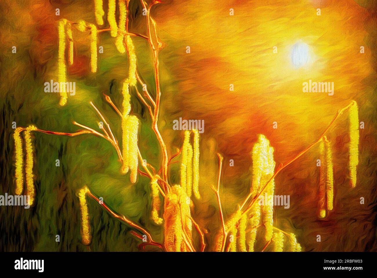 EASTER SUJET DESIGN: Hazel Catkins (lat: Corylus avellana) ou joyeuses Pâques Banque D'Images