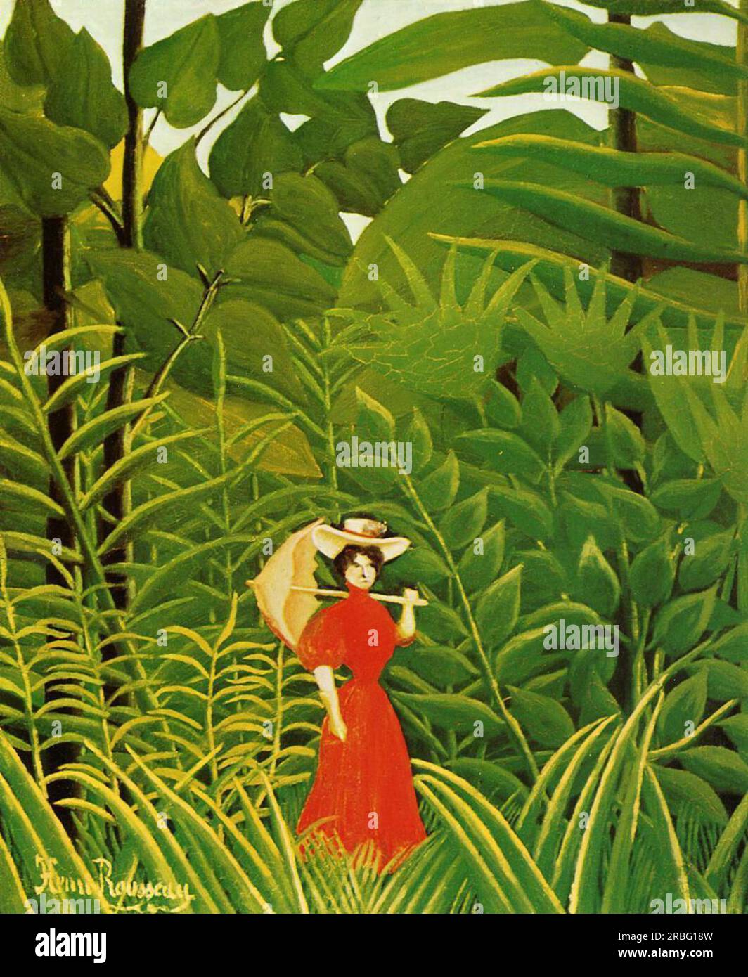 Femme en Rouge dans la forêt 1907 par Henri Rousseau Banque D'Images