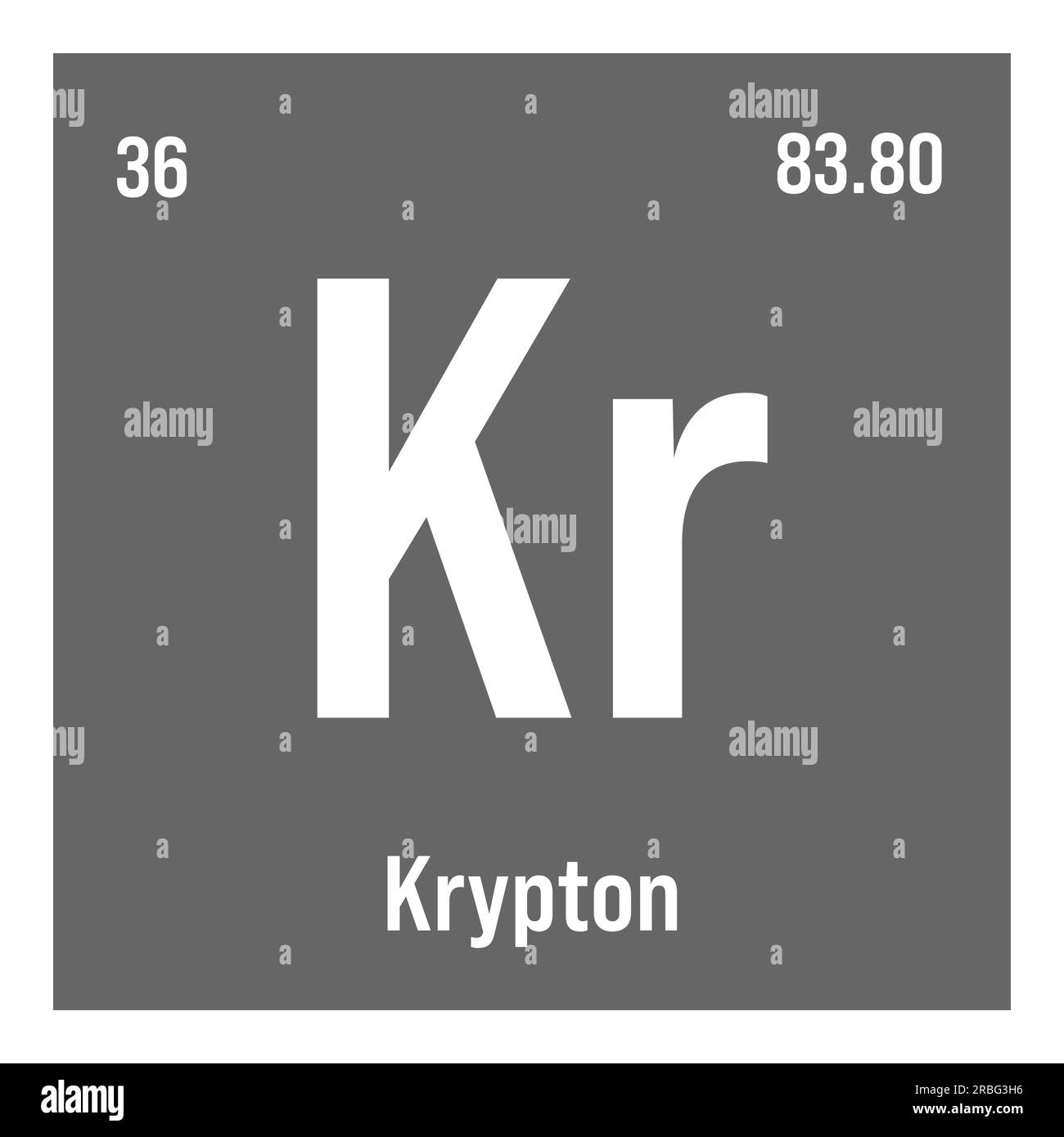Krypton, Kr, élément de table périodique avec nom, symbole, numéro atomique et poids. Gaz inerte à diverses utilisations industrielles, comme dans l'éclairage, les lasers et comme gaz de remplissage dans certains types d'isolation. Illustration de Vecteur