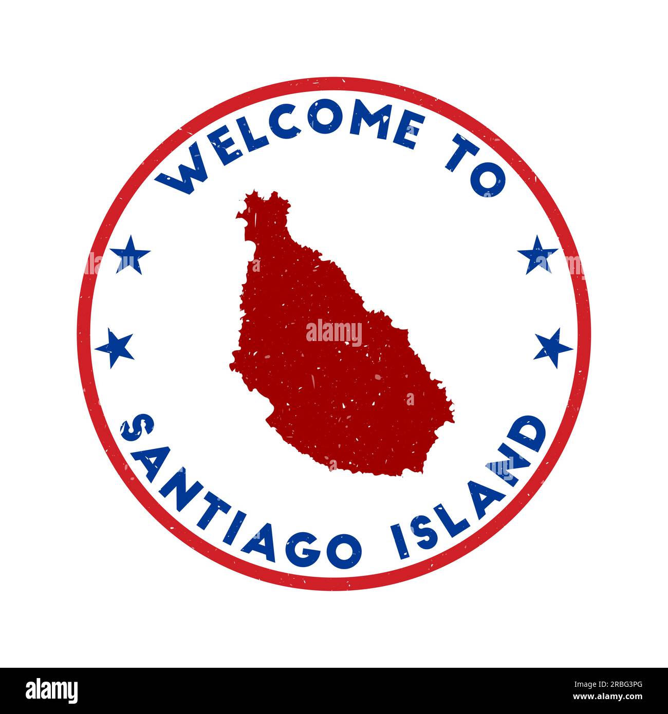 Bienvenue sur Santiago Island Stamp. Timbre rond grunge avec texture dans le thème de couleur Smalt. Sceau géométrique de Santiago Island de style vintage. Illustration de Vecteur