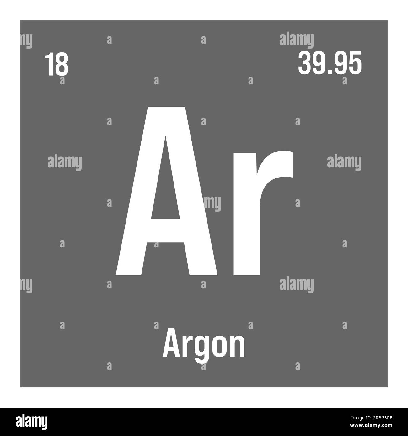 Argon, AR, élément de table périodique avec nom, symbole, numéro atomique et poids. Gaz inerte couramment utilisé dans le soudage et comme atmosphère protectrice pour certains processus industriels. Illustration de Vecteur