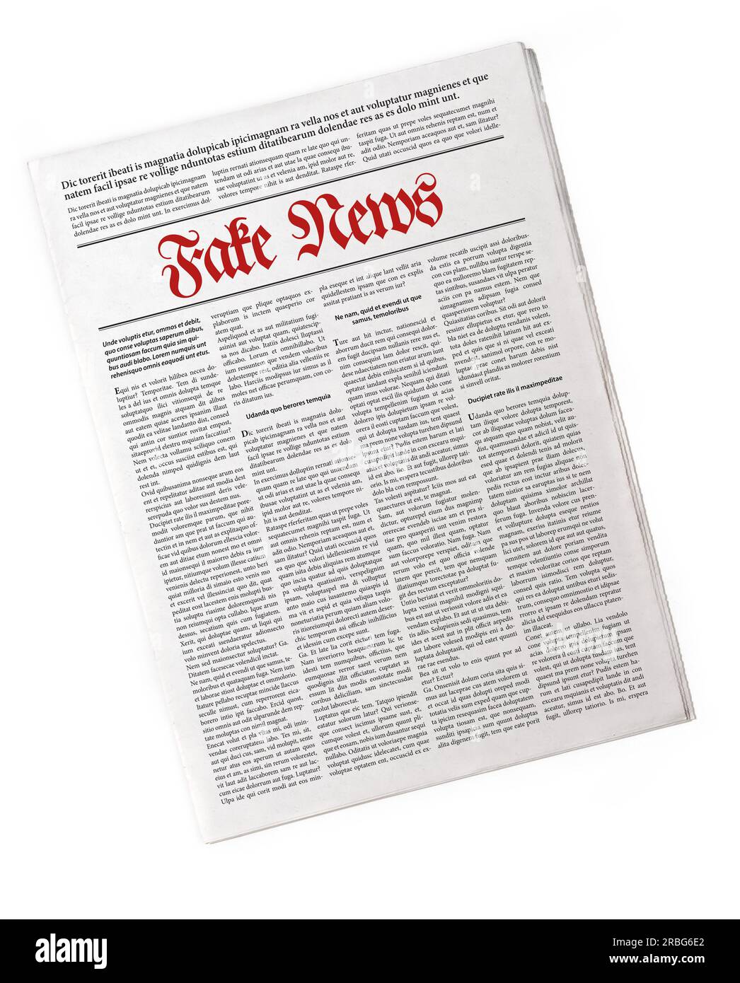 Faux faux rapports journal news. Faux texte Lorem ipsum, isolated on white Banque D'Images