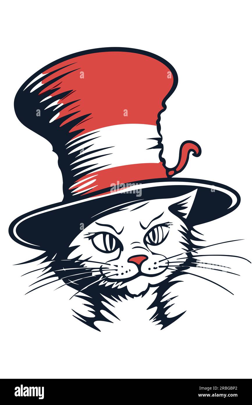 Dr Seuss chat dans le chapeau. Chapeau, moustaches. Vecteur Illustration de Vecteur