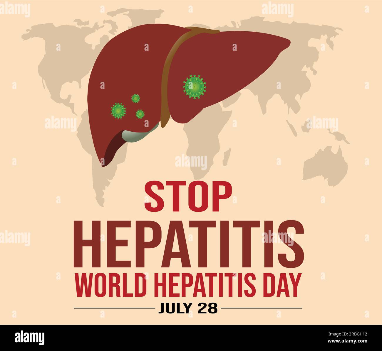 La Journée mondiale de l'hépatite, le 28 juillet, sensibilise chaque année le monde entier à l'hépatite et encourage la prévention, le diagnostic et le traitement. Illustration de Vecteur