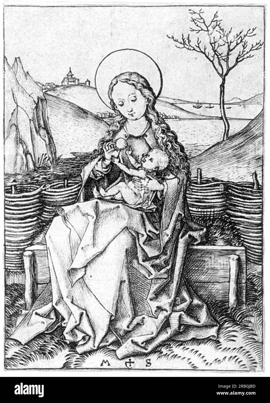Madonna sur le banc de gazon 1480 par Martin Schongauer Banque D'Images