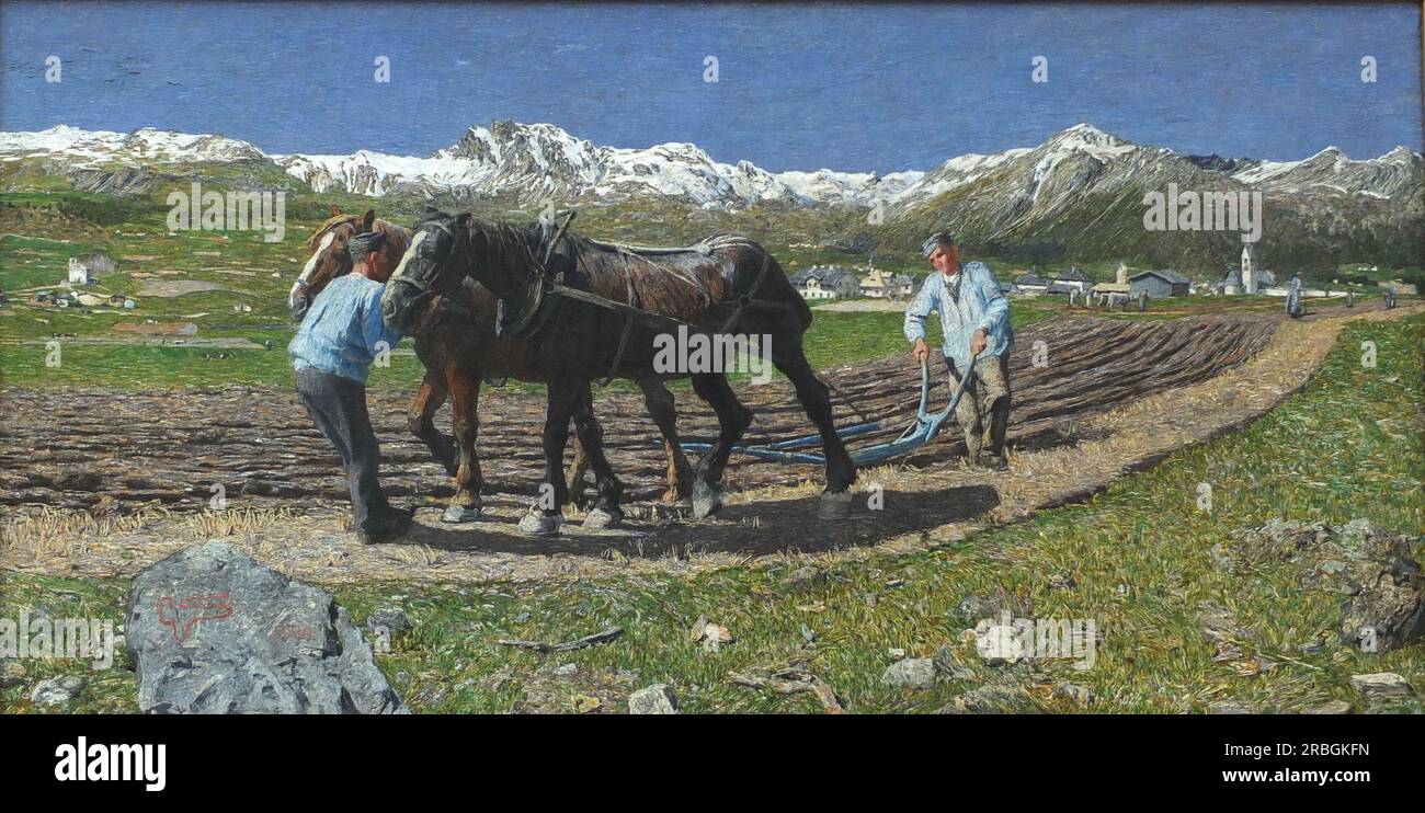 Labourage 1890 de Giovanni Segantini Banque D'Images