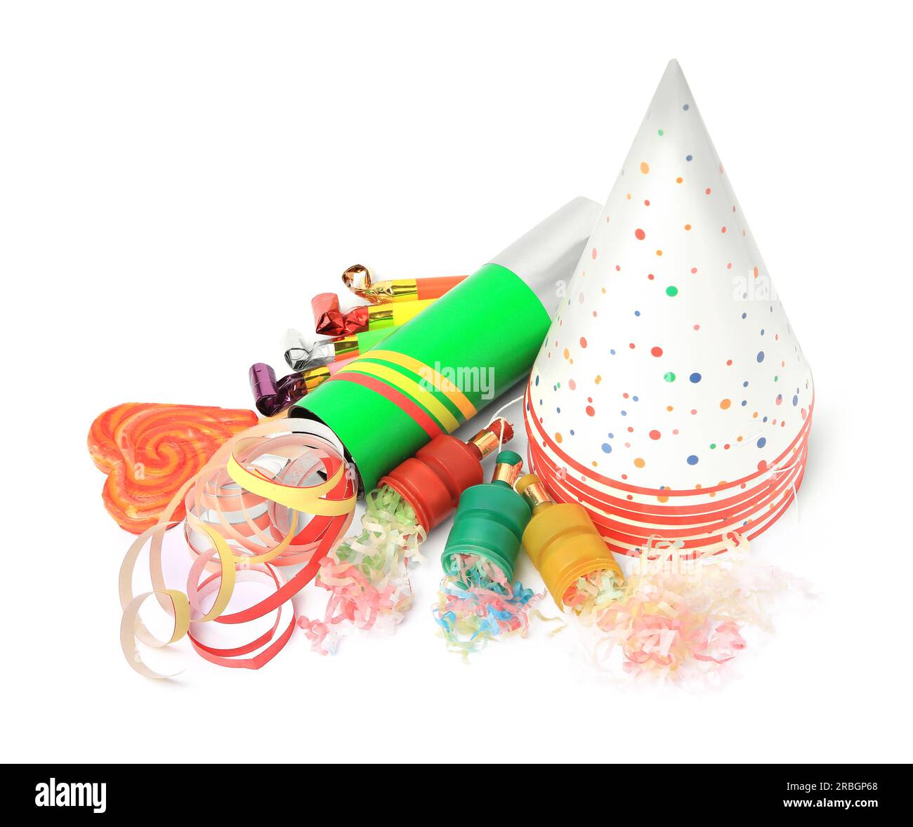 Craquelins de fête et différents articles de fête sur fond blanc Photo  Stock - Alamy