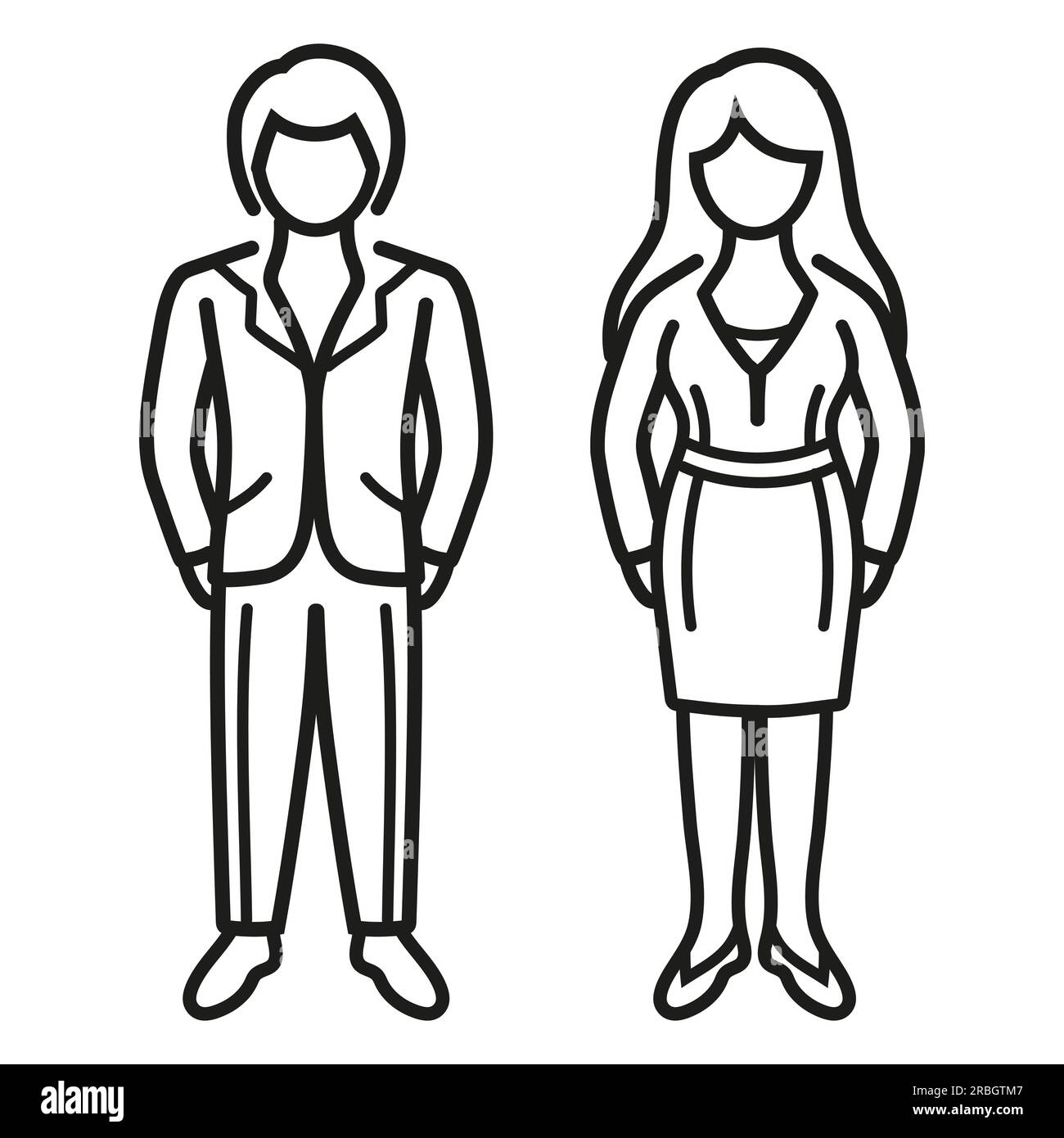 Homme et femme d'affaires, couple de toilettes, employé de bureau, icône de ligne de personnel d'entreprise. Homme élégant, personne féminine, famille. Membre corporatif, vecteur de travail d'équipe Illustration de Vecteur