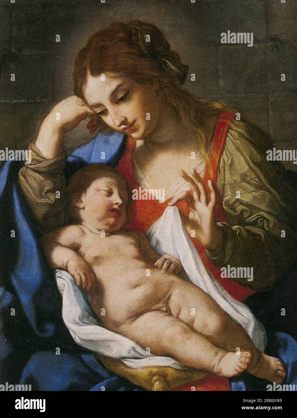 La Vierge contemplant l'enfant Jésus 1664 par Elisabetta Sirani Banque D'Images