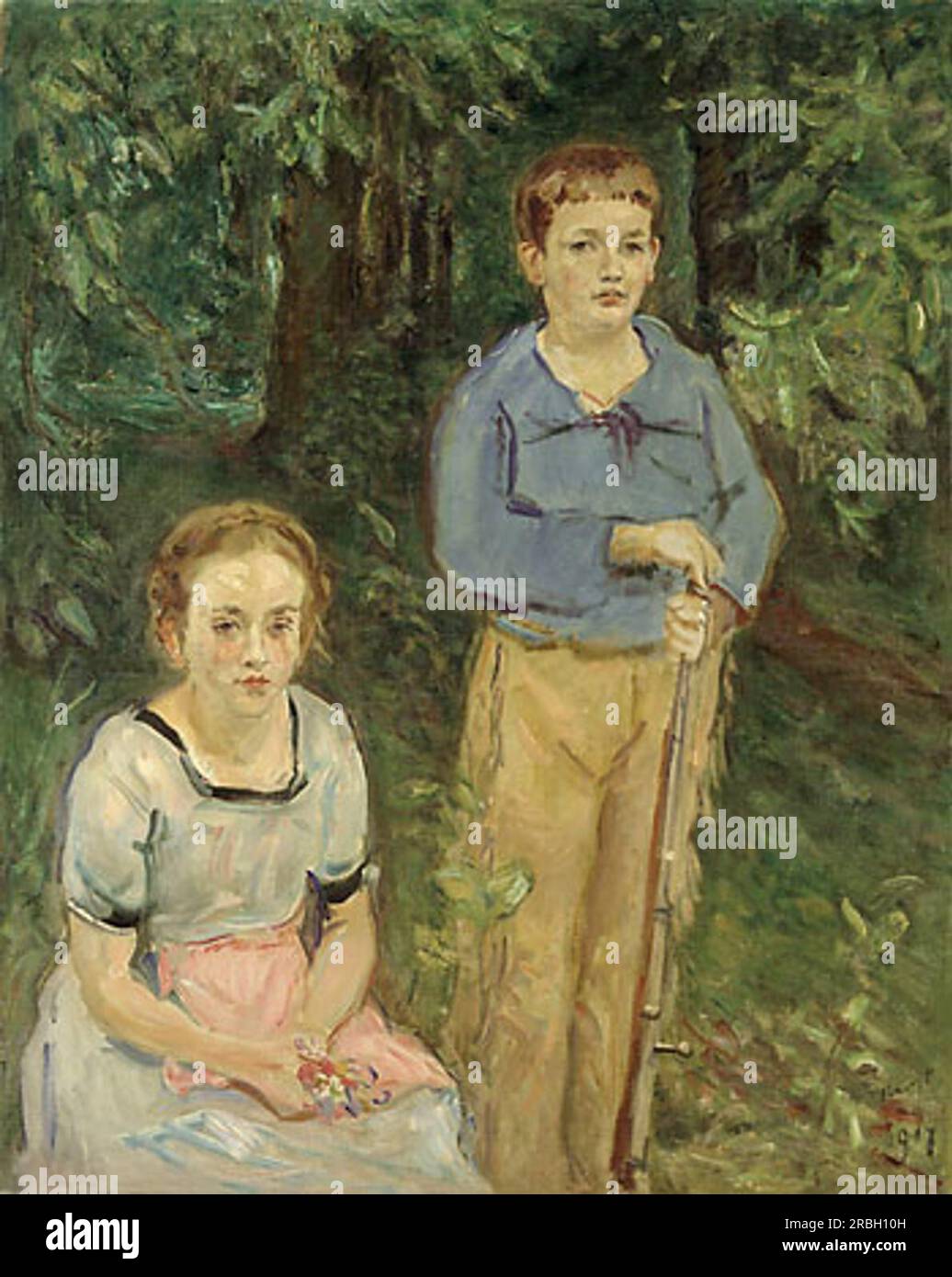 Portrait de Nina et Wolfgang Slevogt (enfants dans la forêt) 1917 par Max Slevogt Banque D'Images