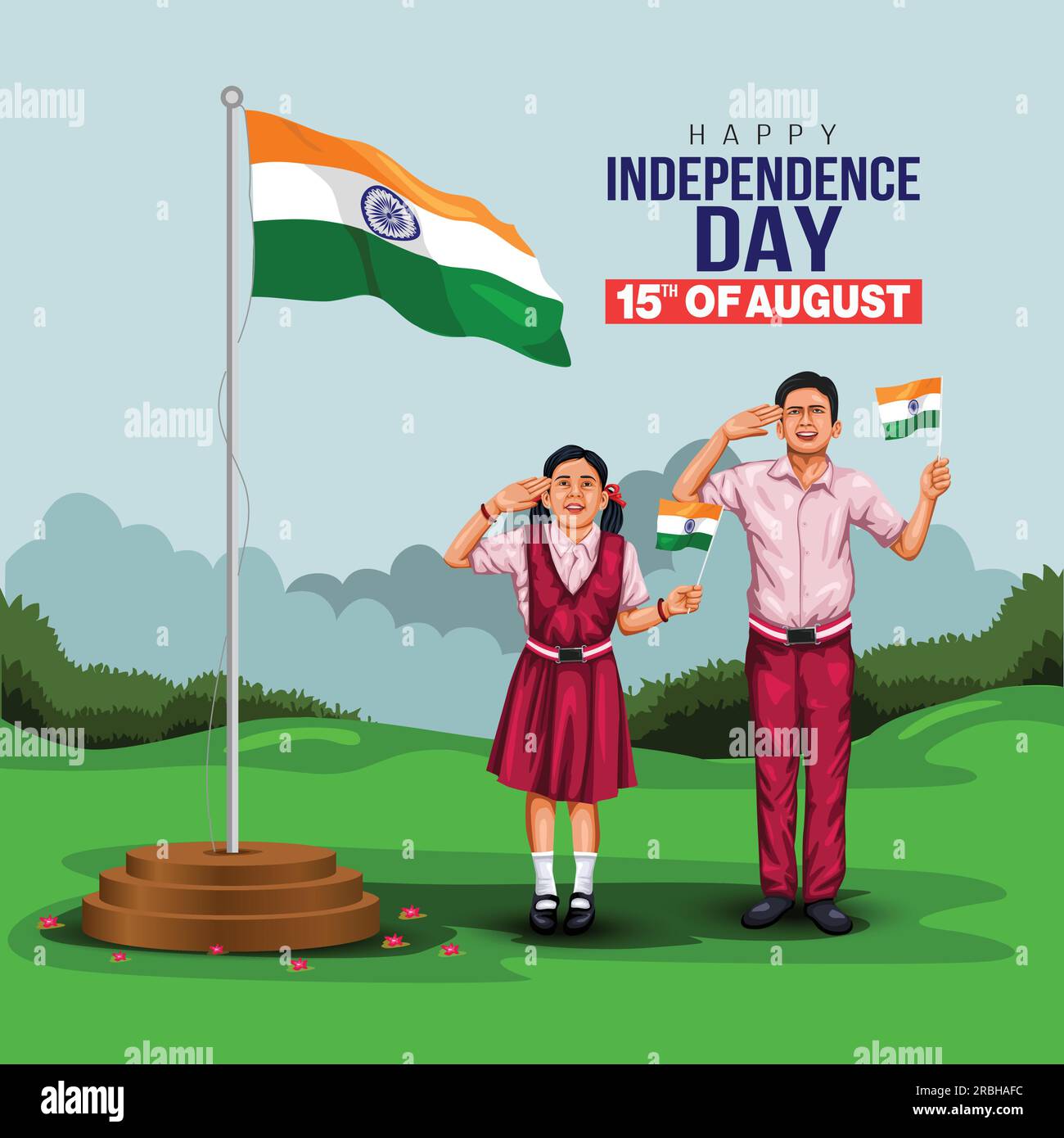 Heureux jour de l'indépendance Inde. Étudiant indien saluant le drapeau de l'Inde. dépliant de conception d'illustration vectorielle abstraite Illustration de Vecteur