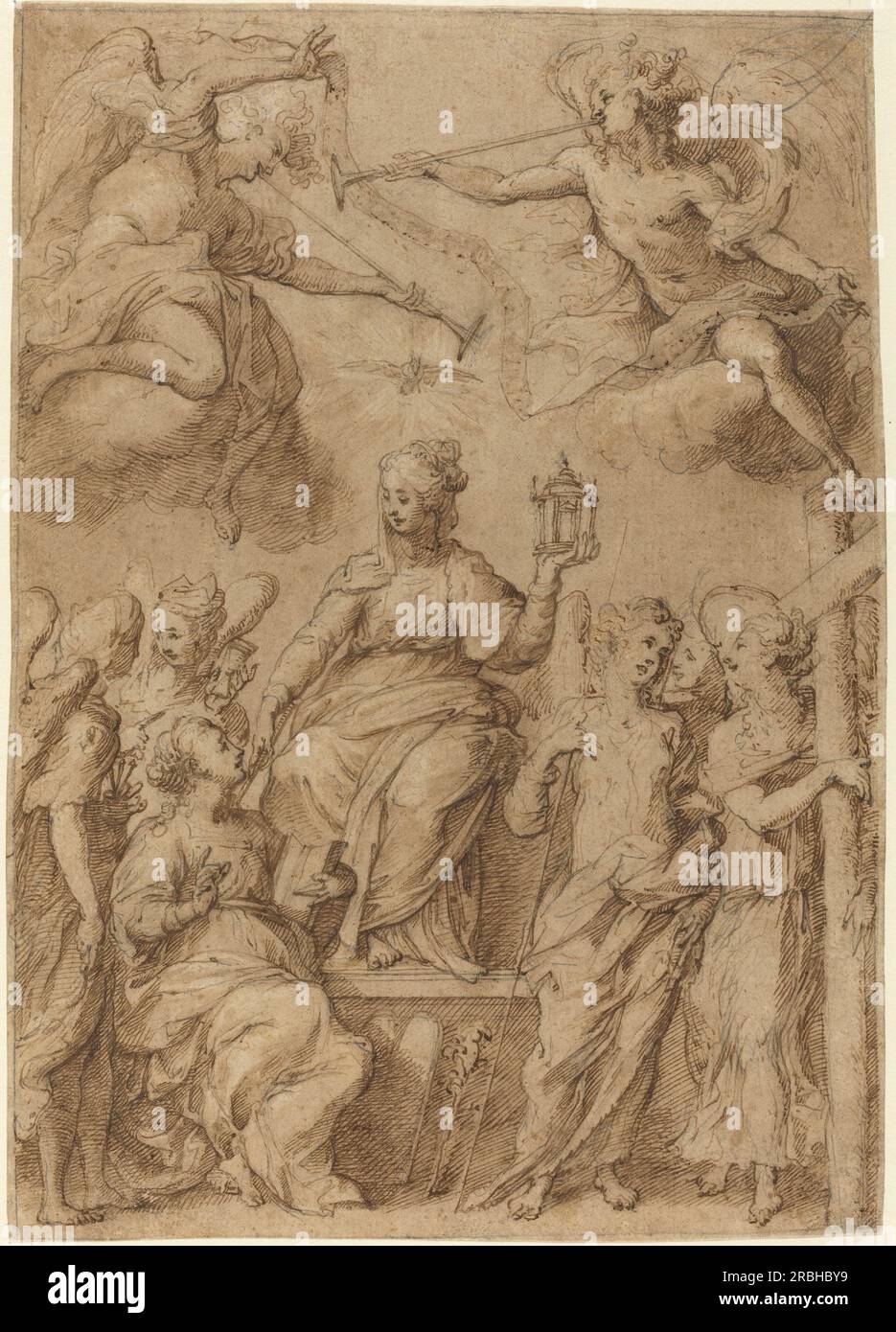 Ecclesia entourée d'anges tenant les instruments de la passion de Bernardo Strozzi Banque D'Images