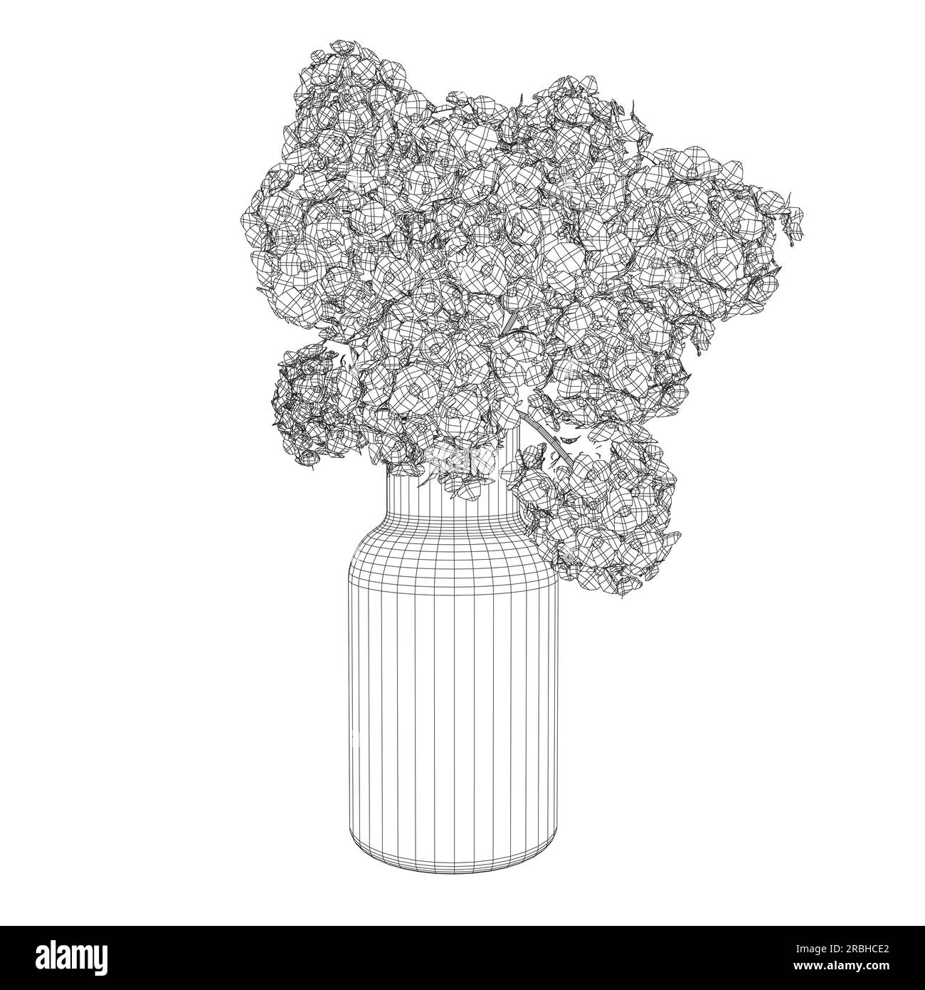 Wireframe de vases avec des fleurs. Wireframe de bouquets de fleurs de ligne dans le vase, illustration vectorielle. 3D. Illustration de Vecteur