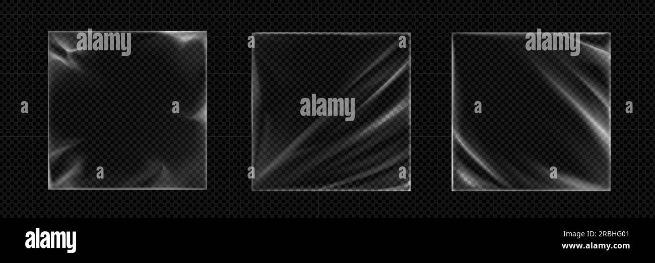 Couverture d'album en plastique vinyle revêtement de texture rétractable. Emballage de pochette de CD emballage d'éléments vectoriels réalistes. Maquette de sac publicitaire de disque de musique avec effet matériel clair de pli et de pli carré Illustration de Vecteur