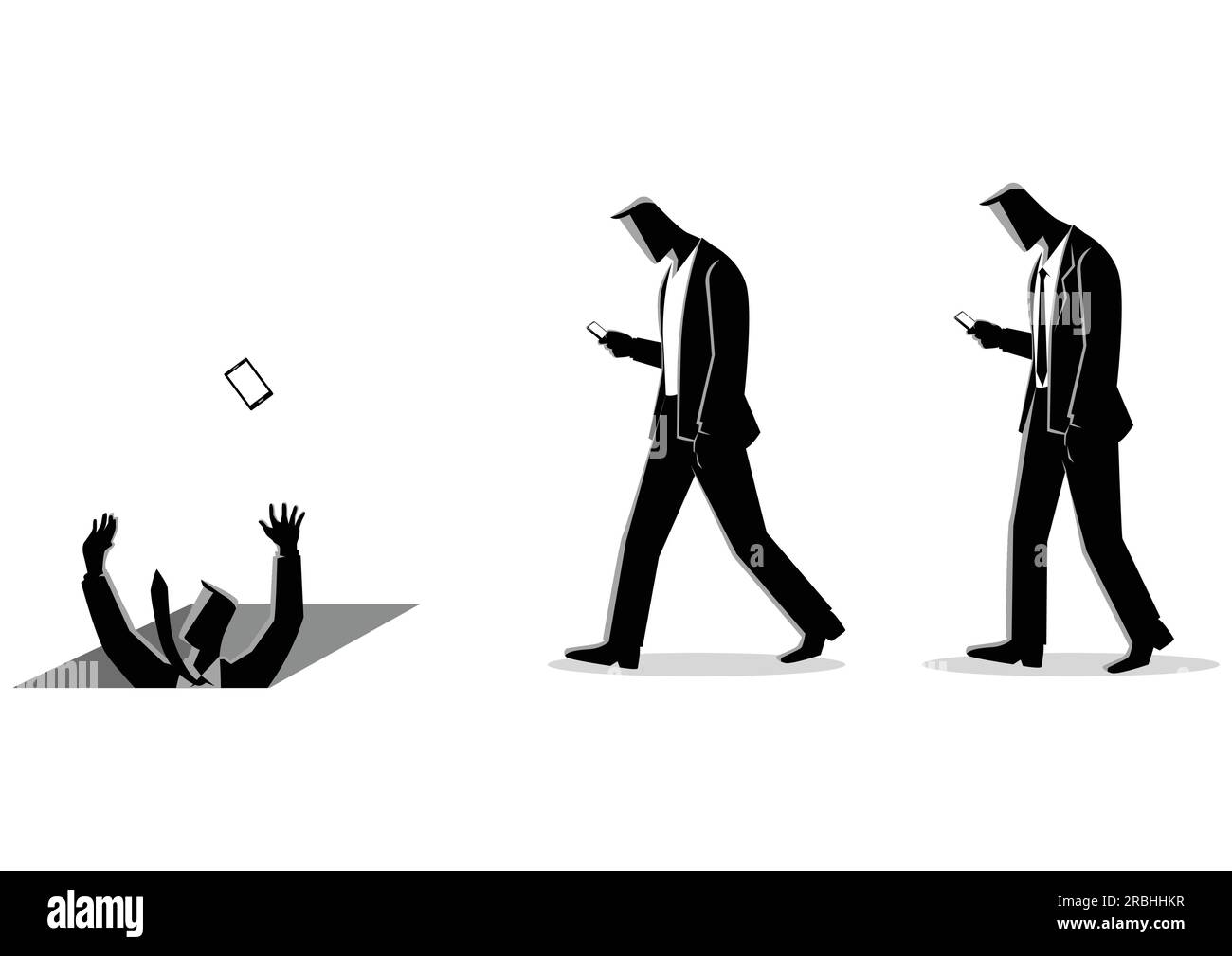 Concept d'illustration des hommes avec des téléphones cellulaires, concept d'ignorance, impact sur les médias sociaux Illustration de Vecteur