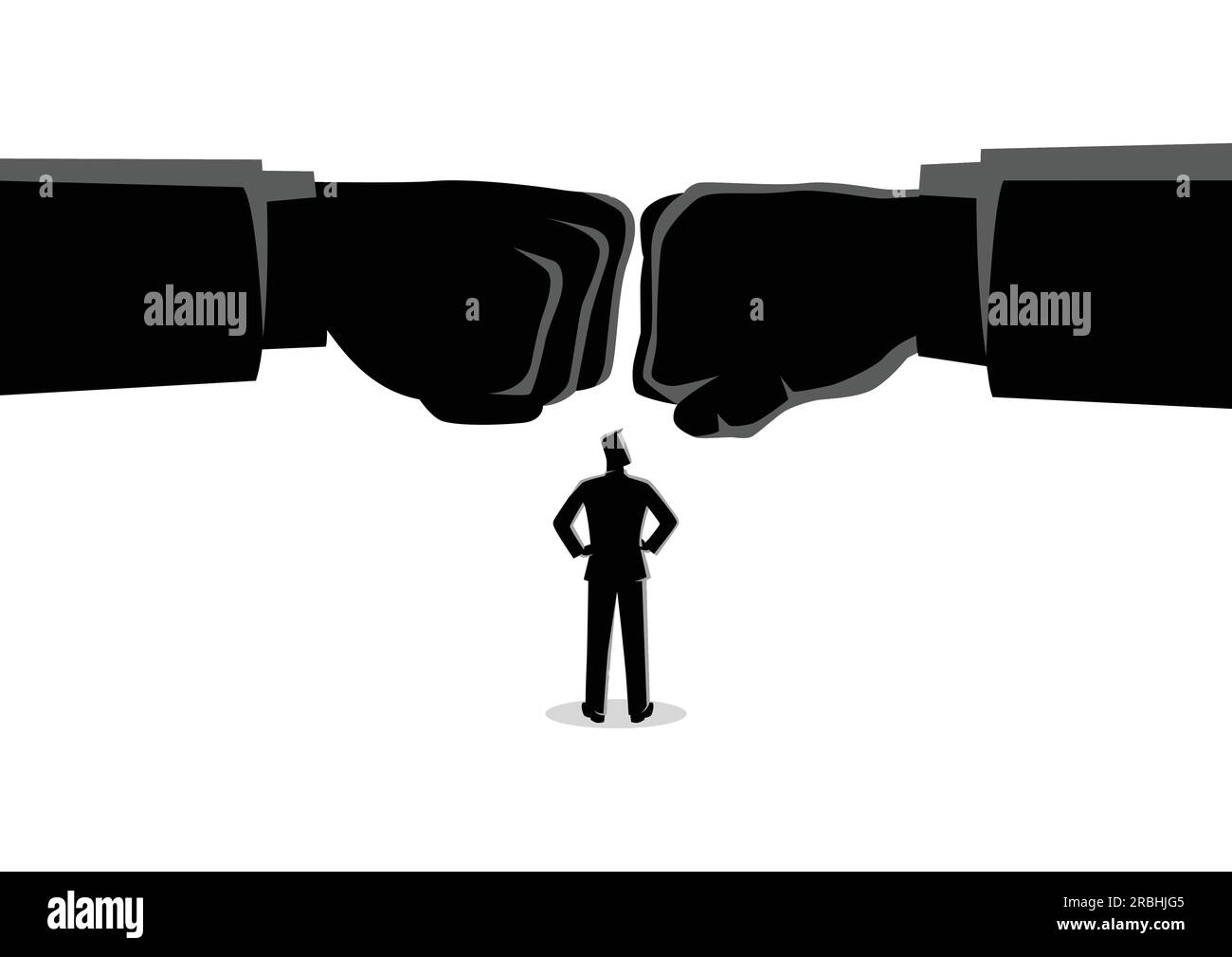 Illustration vectorielle du concept d'entreprise d'un homme d'affaires regardant deux géants poing cassé Illustration de Vecteur