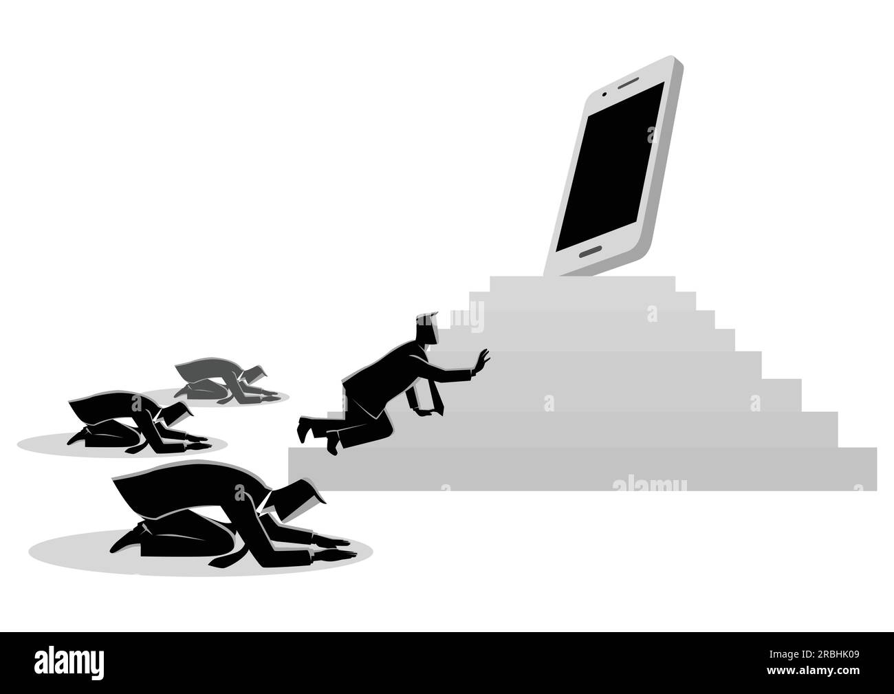 Illustration du concept des hommes adorant un gadget ou un smartphone Illustration de Vecteur