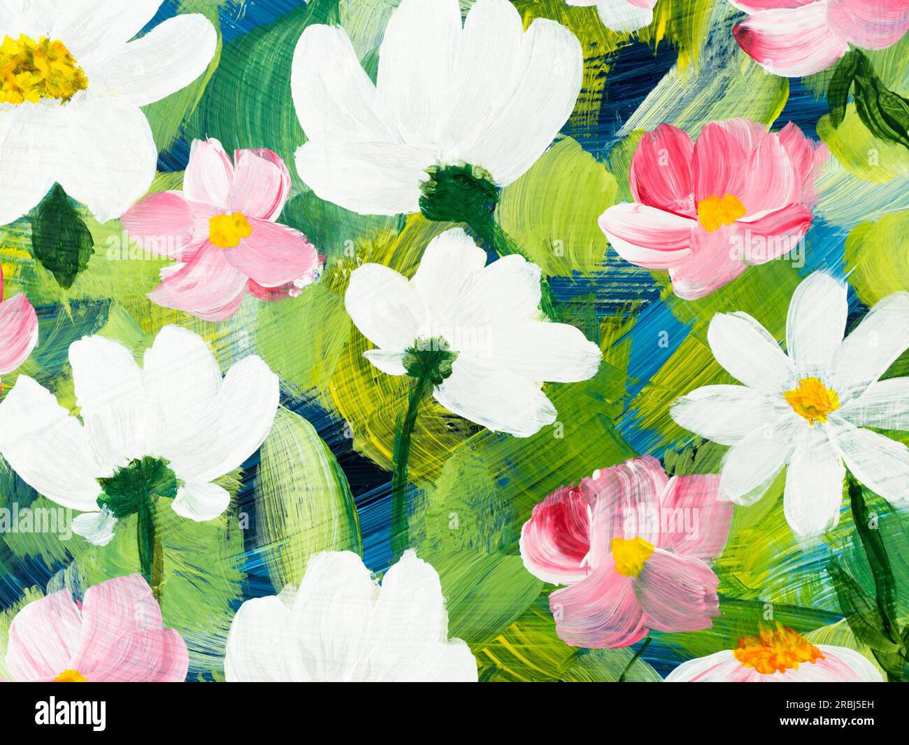 Fleurs de Marguerite abstraites, original dessiné à la main, style impressionniste, texture de couleur, coups de pinceau, arrière-plan artistique. Art moderne Contemporain a Banque D'Images