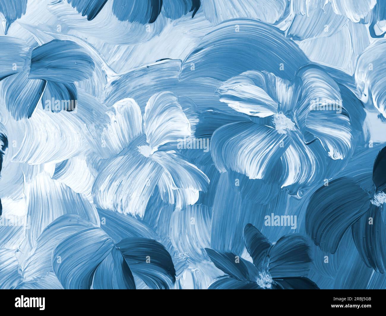 Fleurs abstraites bleues, original dessiné à la main, style impressionniste, texture de couleur, coups de pinceau de peinture, fond d'art. Art moderne Art contemporain Banque D'Images