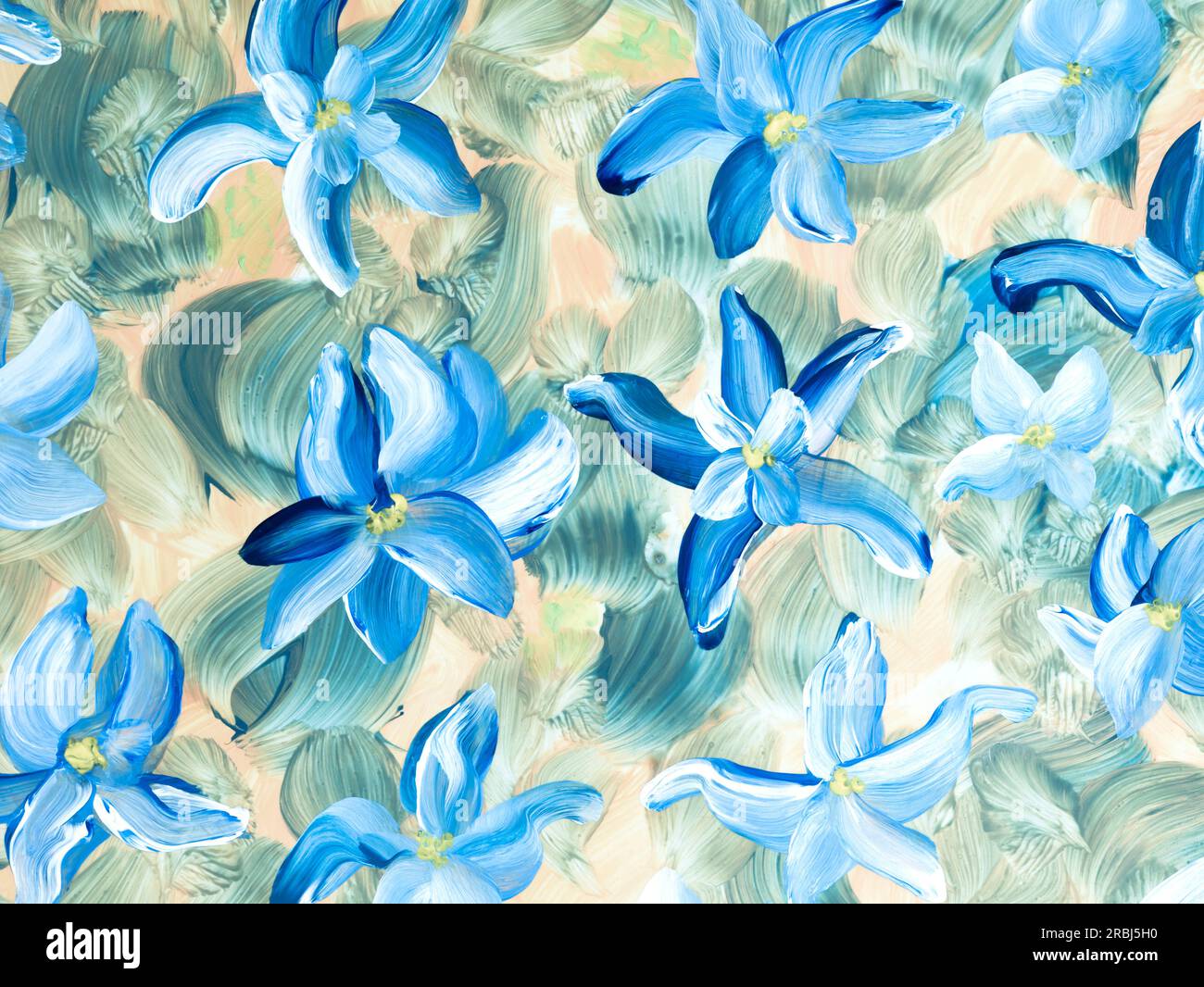 Fleurs bleues abstraites, original dessiné à la main, style impressionniste, texture de couleur, coups de pinceau de peinture, fond d'art. Art moderne Art contemporain Banque D'Images