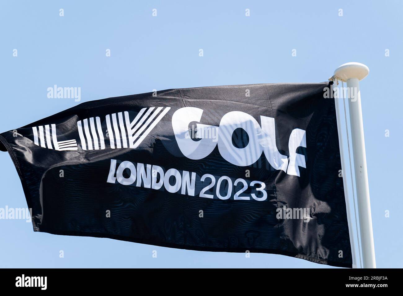 Flags seen during the first round of LIV Golf London at the Centurion Club on Friday, July 07, 2023 in Hemel Hempstead, United Kingdom. (Photo by Richard Washbrooke/LIV Golf via AP) Banque D'Images