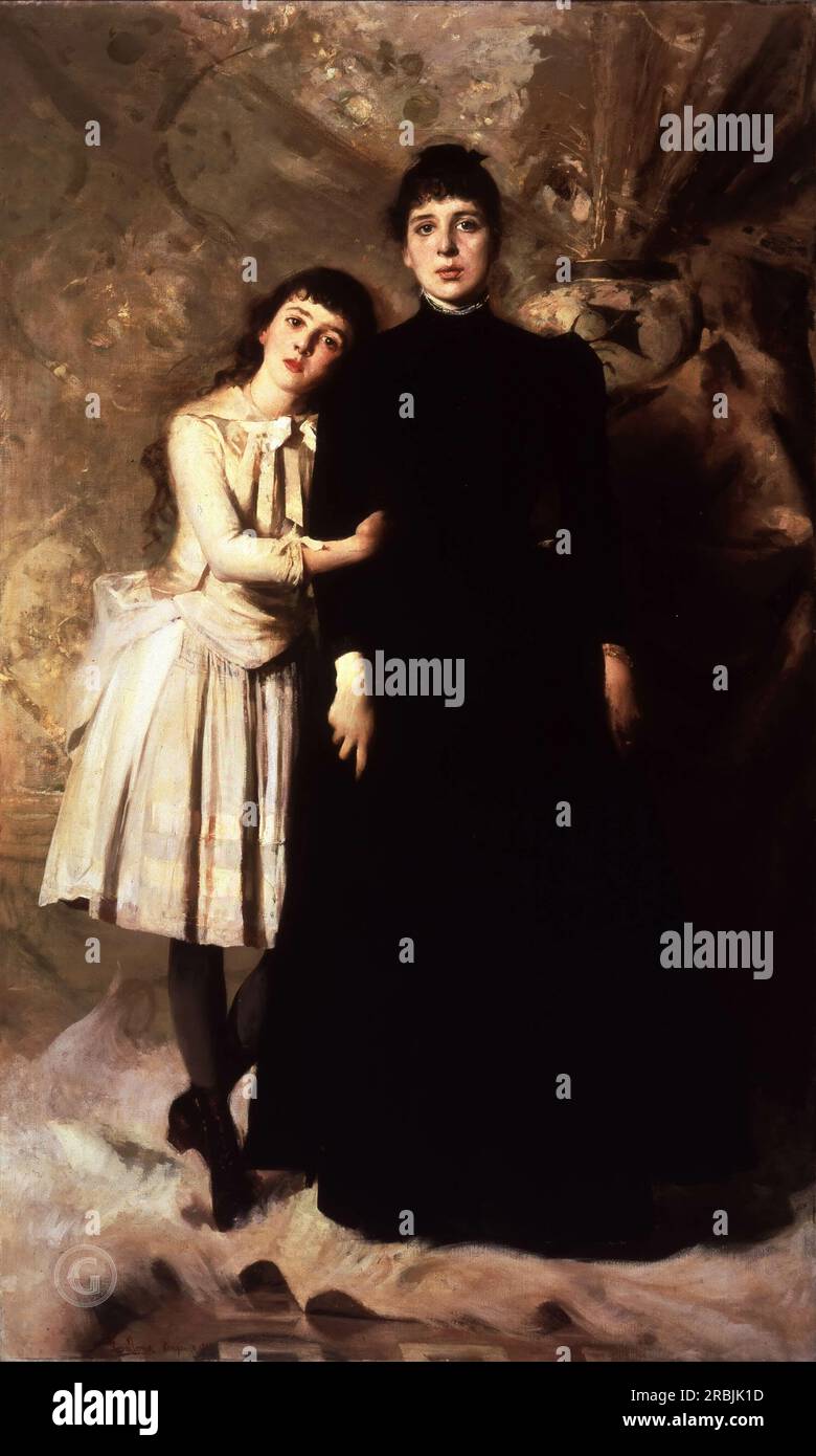 Portrait de Maria Gallavresi avec sa mère Cesare Tallone (1853-1919) Banque D'Images