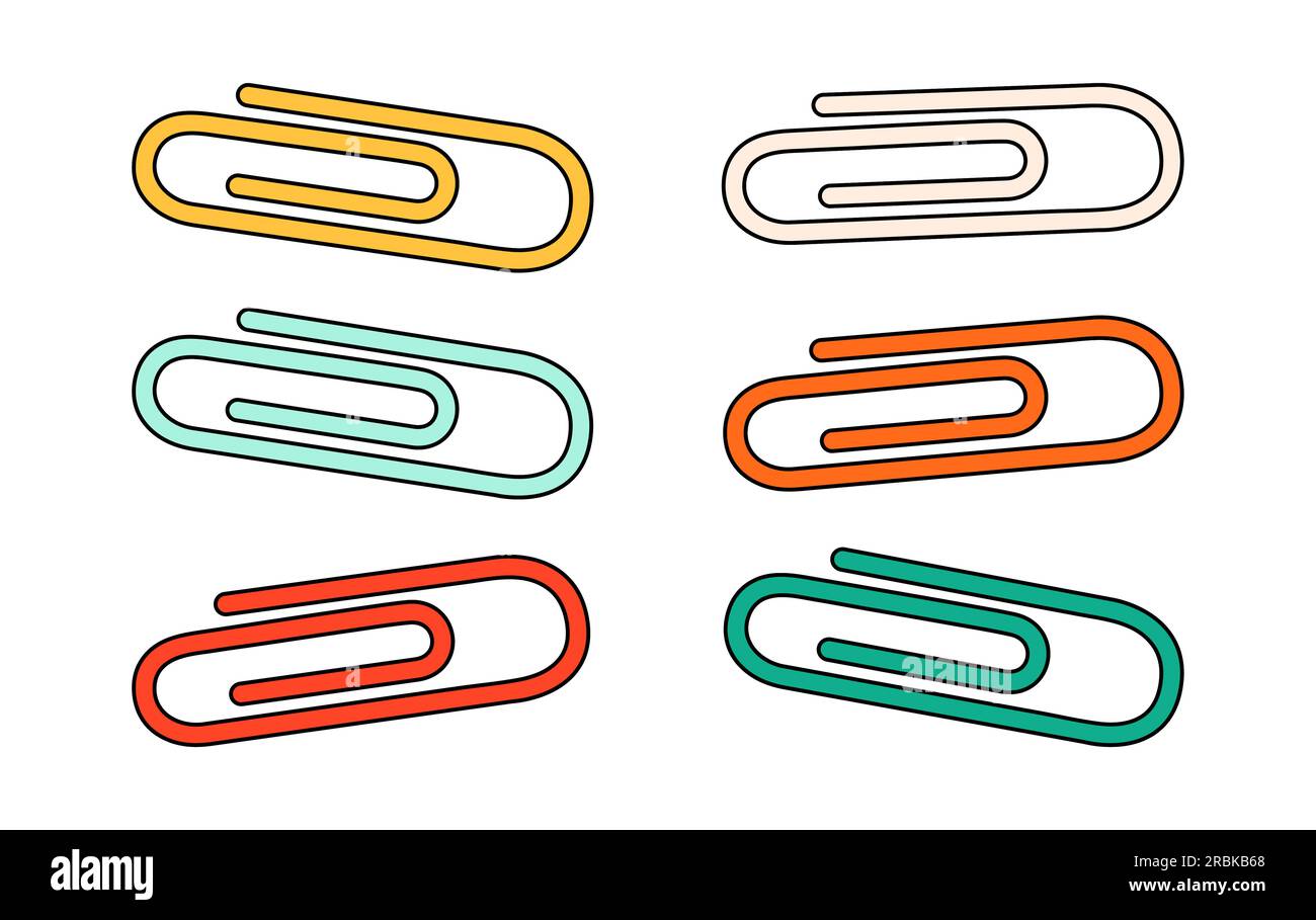 Dessin animé de clips de papier d'école dans le style rétro doodle. Retour à l'école élément de papeterie Bold Bright. Fournitures classiques pour l'éducation des enfants ou Illustration de Vecteur