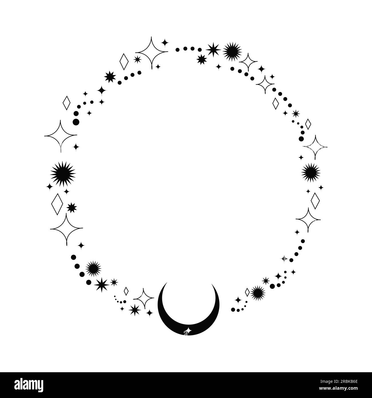 Cadre ésotérique céleste, bordure de ligne mystique isolée sur fond blanc, élégante décoration Boho. Illustration vectorielle Illustration de Vecteur
