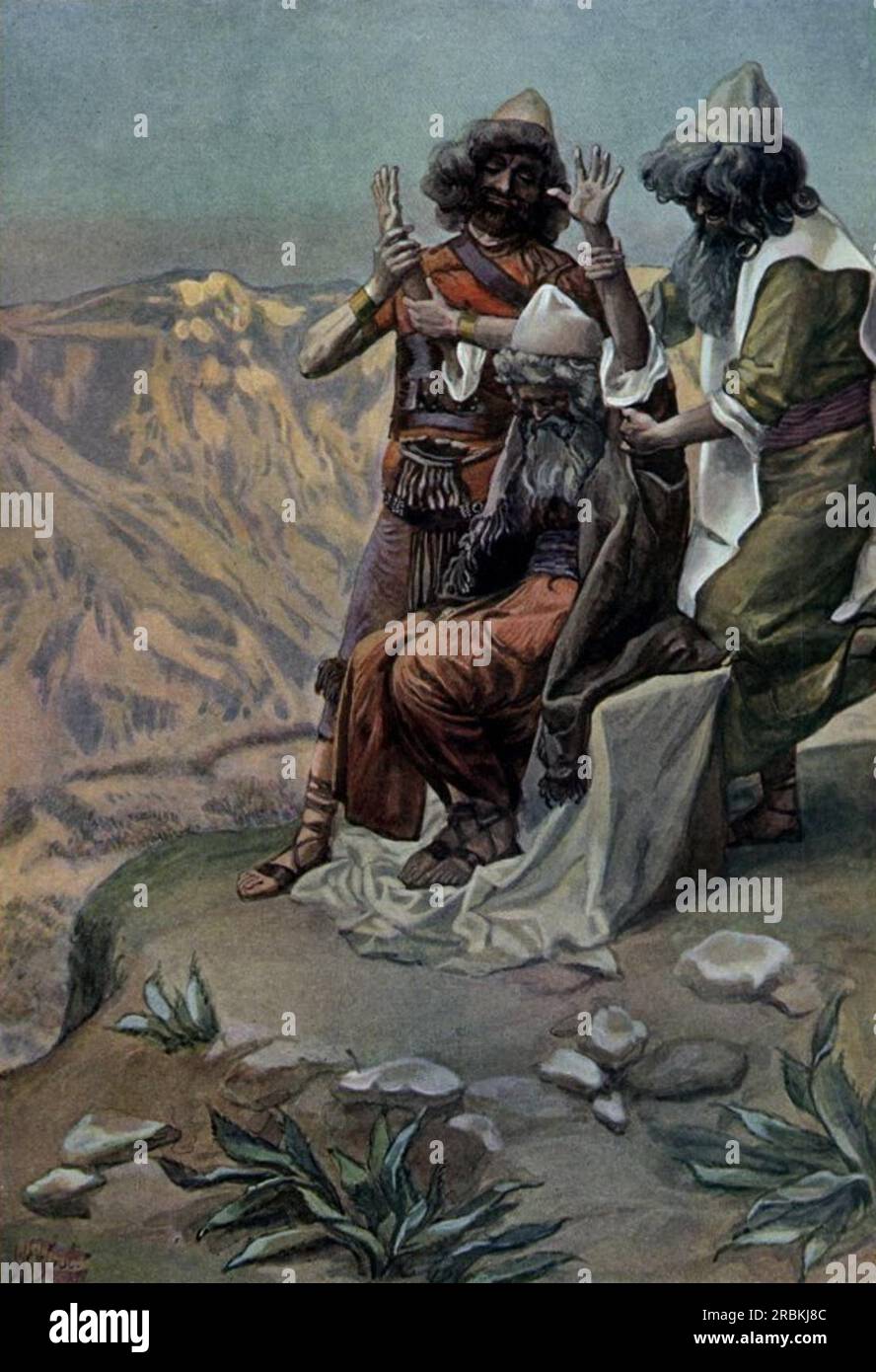 Moïse sur la montagne pendant la bataille, comme dans Exode de James Tissot Banque D'Images