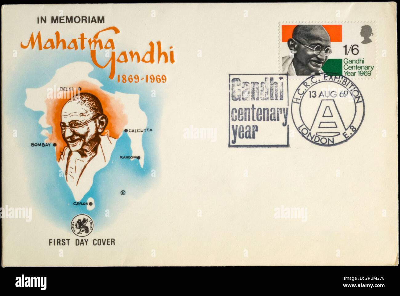 Couverture du premier jour du centenaire de Gandhi 1969. Banque D'Images