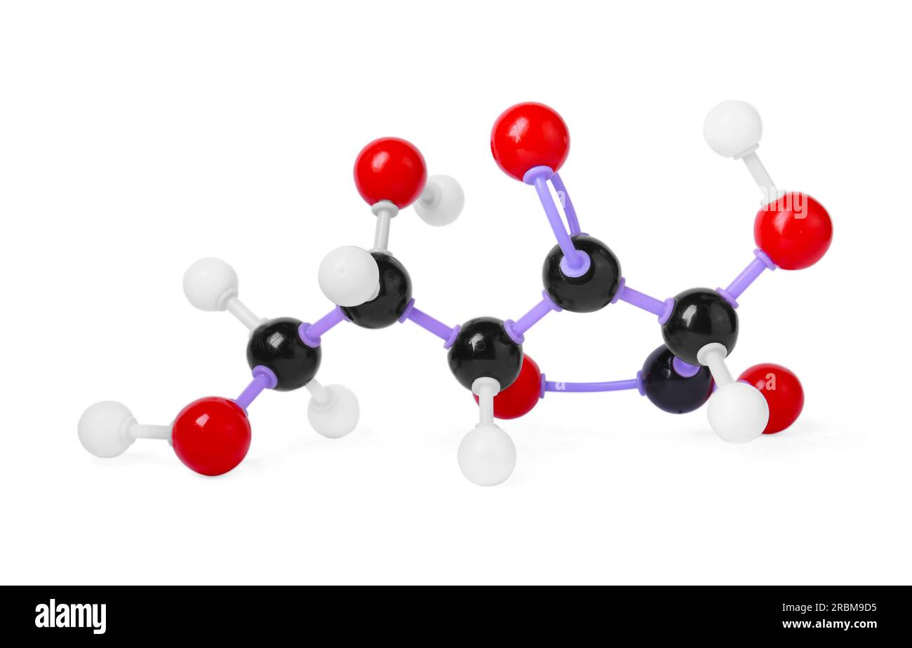 Molécule de vitamine C isolée sur blanc. Modèle chimique Banque D'Images