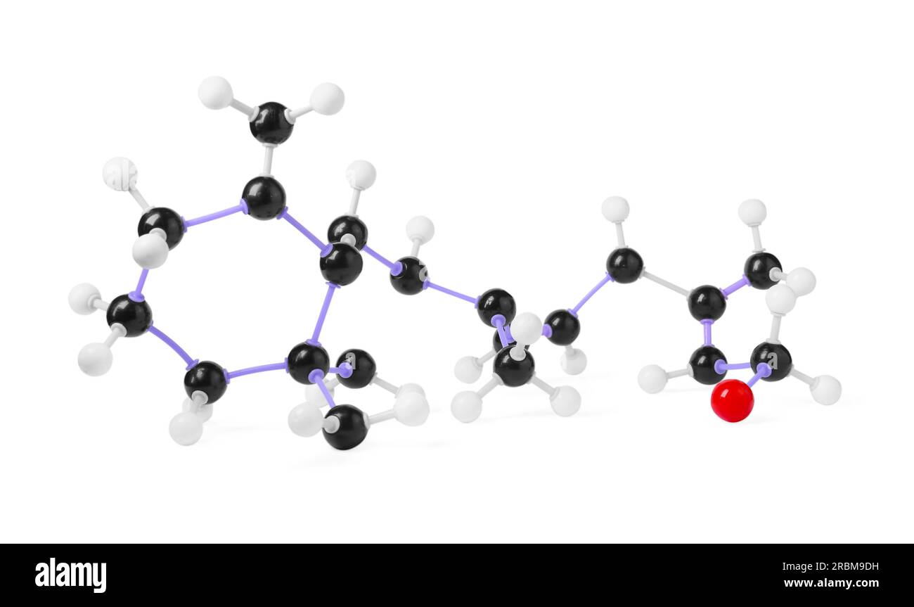 Molécule de vitamine A isolée sur blanc. Modèle chimique Banque D'Images